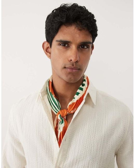 ASOS Green Crinkled Satin Scarf With Geometric Pattern for men