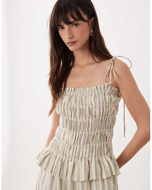 ASOS Natural Shirred Peplum Jumpsuit