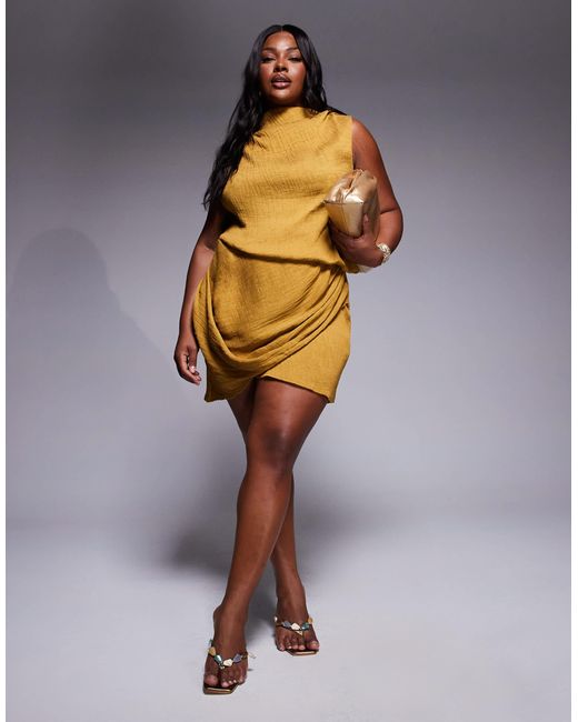 ASOS Yellow Asos design curve – asymmetrisches, drapiertes minikleid