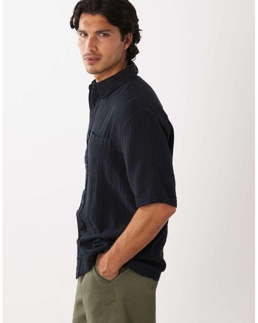 ASOS Black Relaxed Cheesecloth Shirt for men