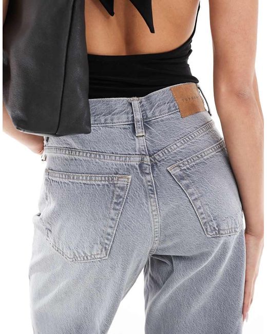 TOPSHOP Gray Mid Rise Loose Fit Straight Jean