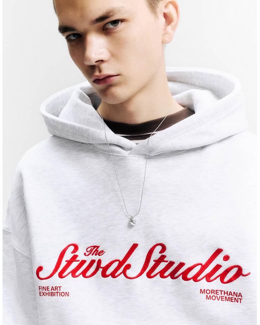 Pull&Bear White Stwd Studio Hoodie for men
