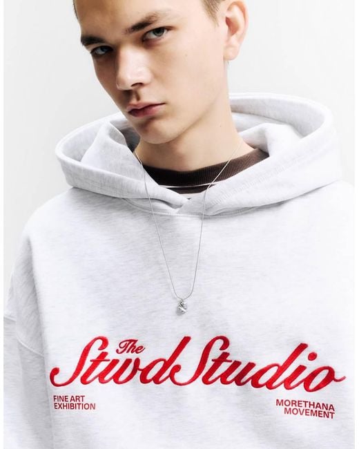 Pull&Bear White Stwd Studio Hoodie for men