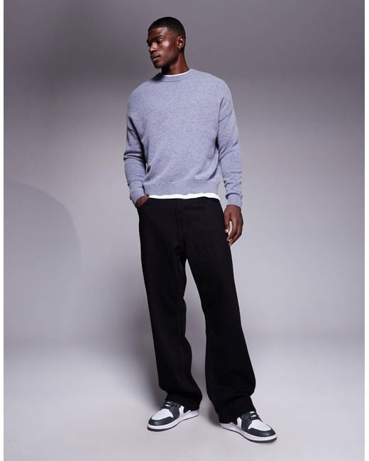 ASOS Purple Oversized Knitted Lambswool Crew Neck Jumper for men