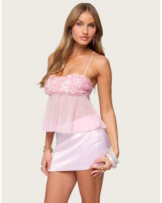 Edikted Purple Vella Sequin Sheer Chiffon Top