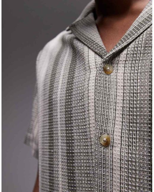 Camicia A Maniche Corte E Bianca A Righe Con Rever di Topman in Gray da Uomo