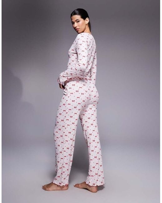 River Island Purple Jersey Bow Print Pyjamas