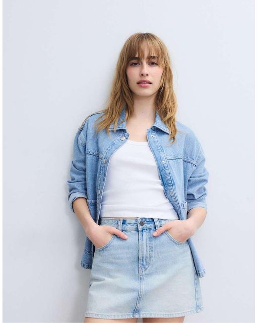 Stradivarius Blue D60 Basic Denim Mini Skirt