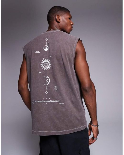 ASOS Oversized Tanktop Van 220 Gsm Zware Stof Met Print Midden Op De Rug in het Purple voor heren