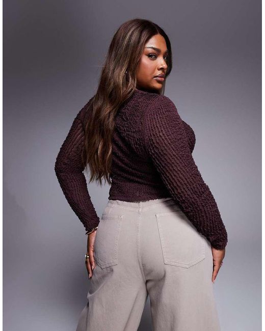 ASOS Purple Asos Design Curve Long Sleeve Textured Ruffle Top