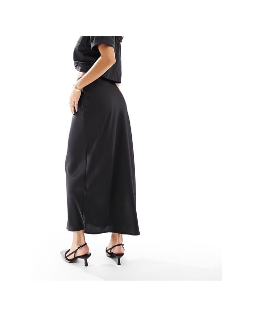 ASOS Black Asos Design Petite Satin Bias Midi Skirt