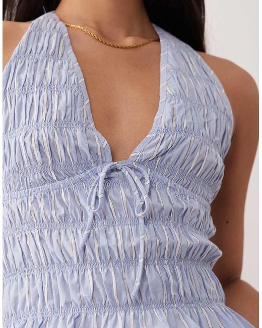 Nia Blue Chandler Halter Neck Shirred Top