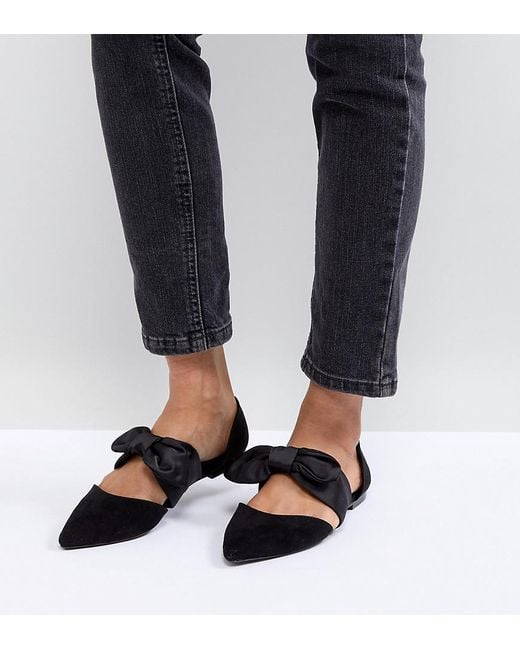 Bershka Bow Tie Pointed Flat Shoe in Black | Lyst UK