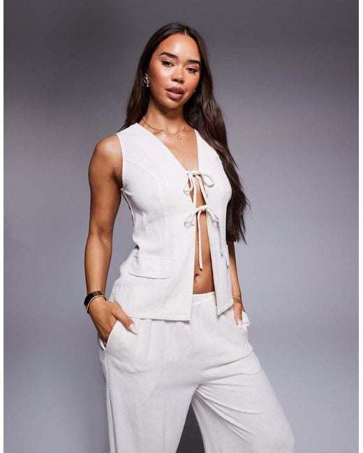 Missy Empire Gray Linen Look Pocket Detail Open Tie Front Top Co-Ord