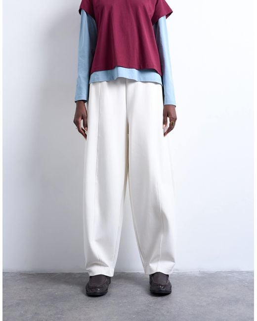 TOPSHOP White Scuba-style Fabric Pintuck Barrel Leg jogger