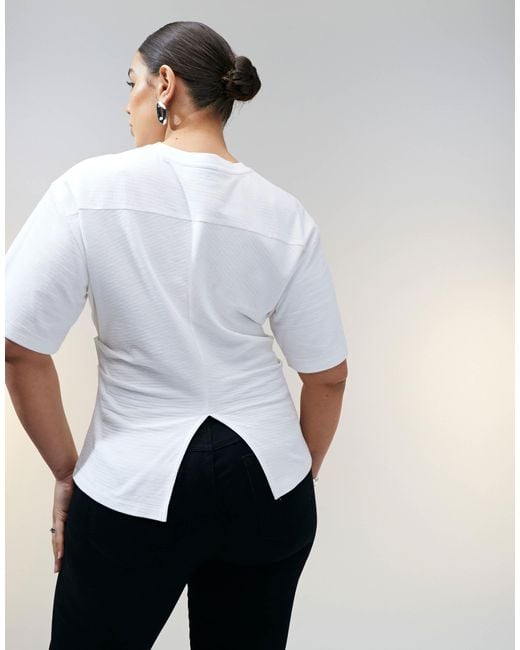 ASOS White Asos Design Curve Slubby Textured Corset Waist T-shirt