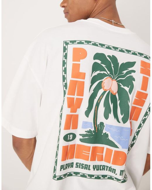 Camiseta Blanca Extragrande Con Estampado Gráfico De Palmera De ASOS de hombre de color White