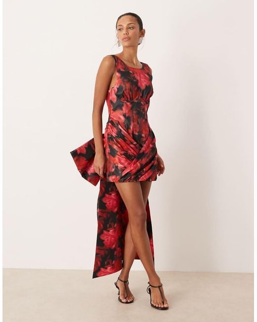 For Love & Lemons Red Sleeveless Wrap Skirt Bow Back Mini Dress