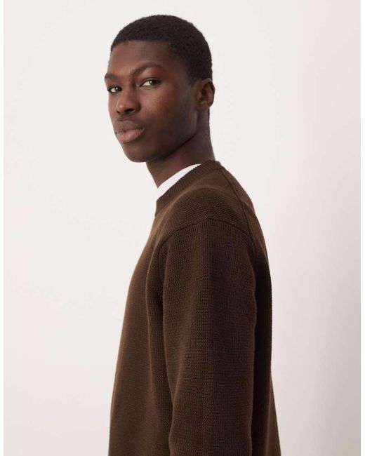 SELECTED Brown 100% Cotton Boxy Knitted Jumper for men