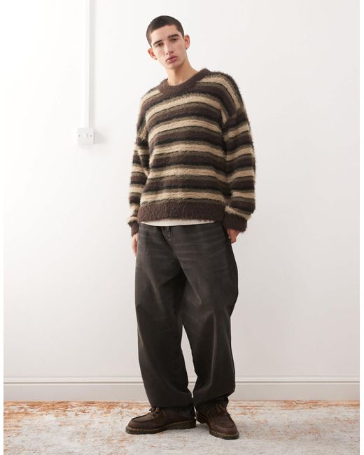 Pull oversize en maille duveteuse rayée - marron Weekday pour homme en coloris Multicolor