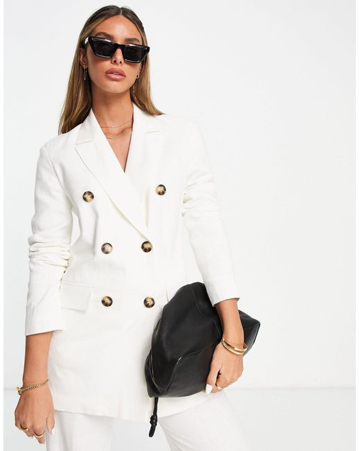 ASOS Linen Double Breasted Suit Blazer in White Lyst
