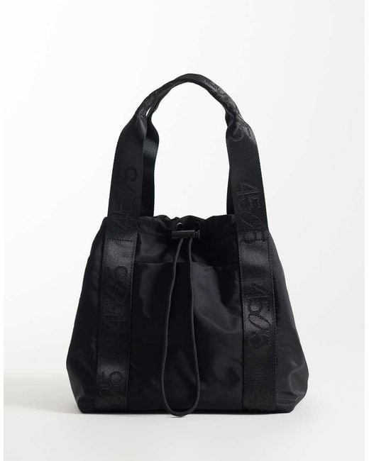 4505 Black Woven Adjustable Drawstring Bucket Bag With External Pocket