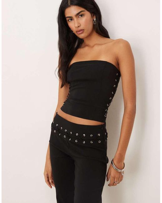 Motel Black Avira Lace Up Tailored Bandeau Top Co-ord