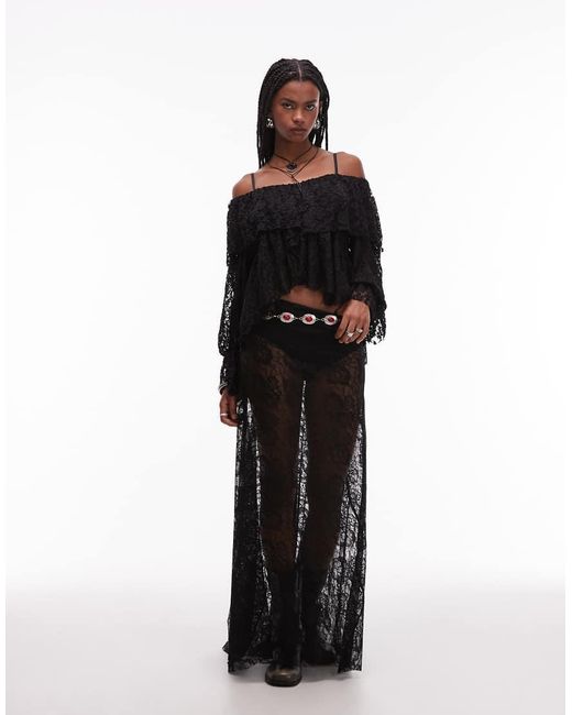 ASOS Black Lace Frill Detail Volume Blouse