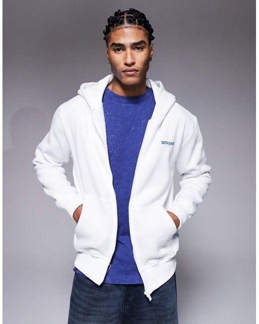 Sixth June White Cafe Zip Through Hoodie for men