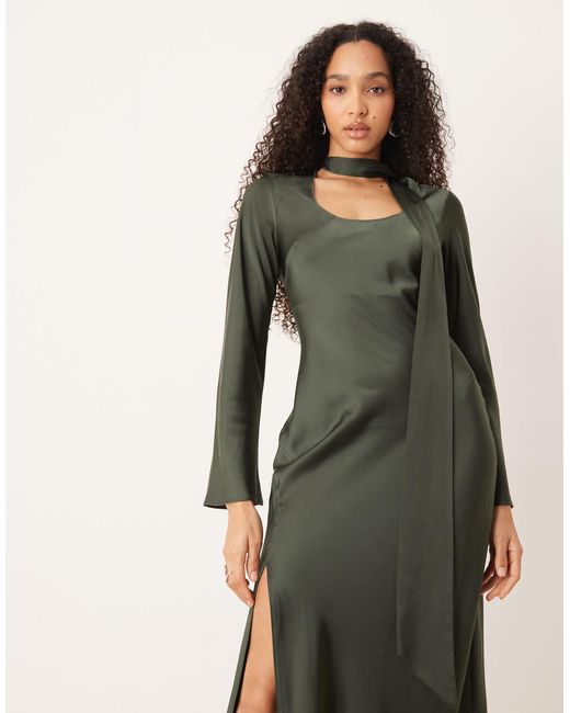 ASOS V Neck Scarf Detail Long Sleeve Maxi Dress in Green | Lyst ASOS V Neck Scarf Detail Long Sleeve Maxi Dress in Green | Lyst