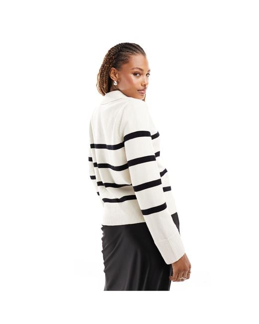 Mango White Stripe Open Neck Jumper