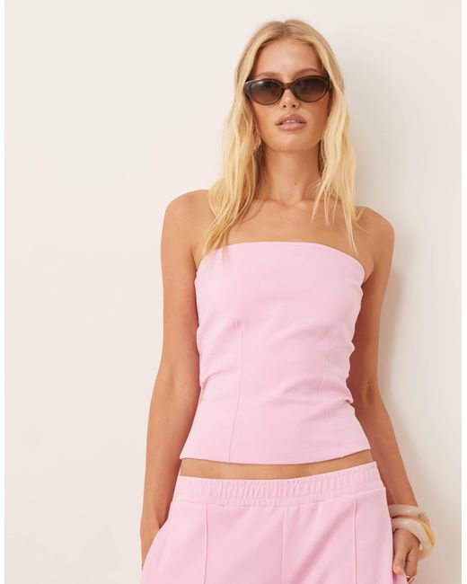 Bandeau d'ensemble en maille interlock avec surpiqûres ASOS en coloris Pink