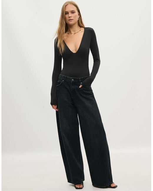 Stradivarius Black V-neck Bodysuit With Under-bust Gathering