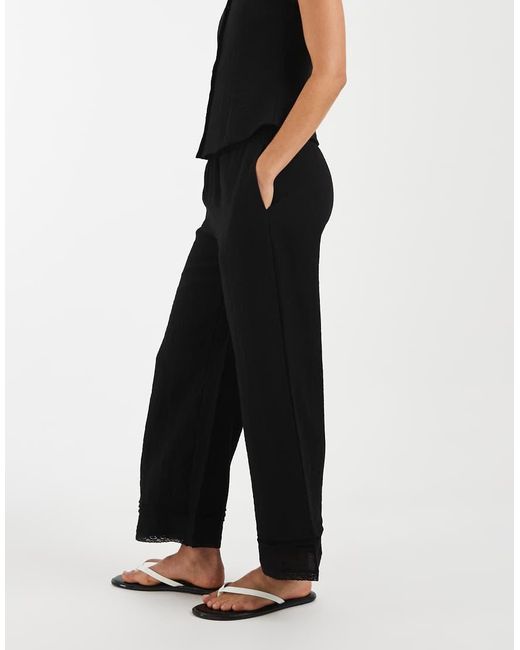 Aware Black Wide Leg Trouser With Lace Trim Detail Co-ord