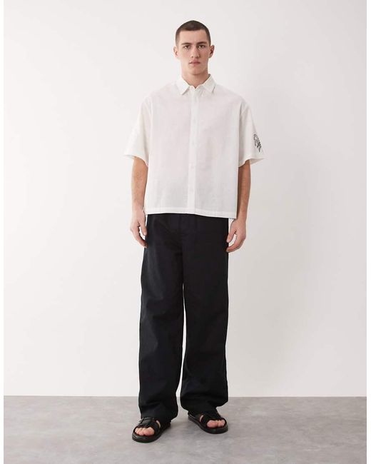 ASOS Natural Boxy Oversized Shirt With Linen And Back And Sleeve Print for men