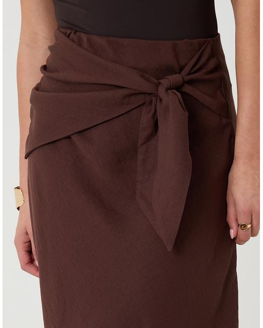 Threadbare Brown Tie Sash Midi Skirt