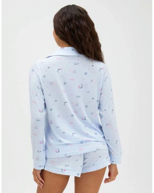 Boux Avenue Blue Moon & Stars Modal Short Pyjama Set With Long Sleeved Top