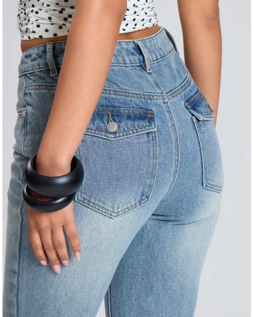 Missy Empire Blue Vintage Wash Denim Skinny Flares
