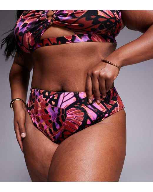 ASOS Red Asos Design Curve Brooke High Leg High Waist Bikini Bottom