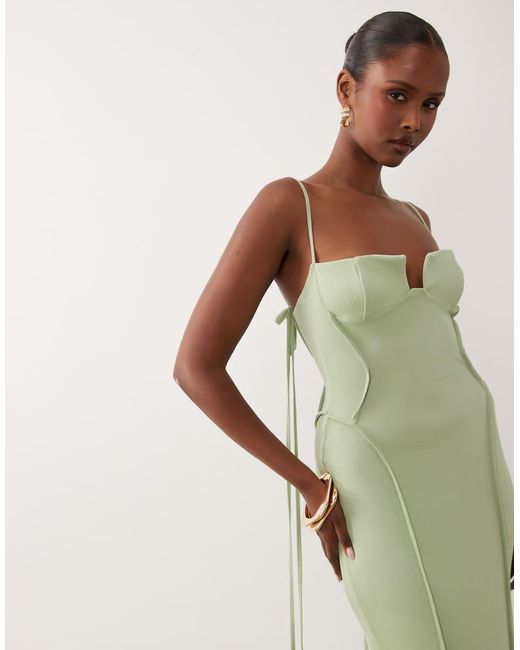 ASOS Green Mesh Exposed Seam Sculpted Cupped Maxi Dress