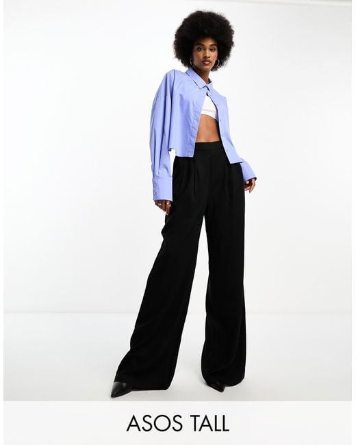 ASOS Blue Asos Design Tall Clean Front Wide Leg Trousers