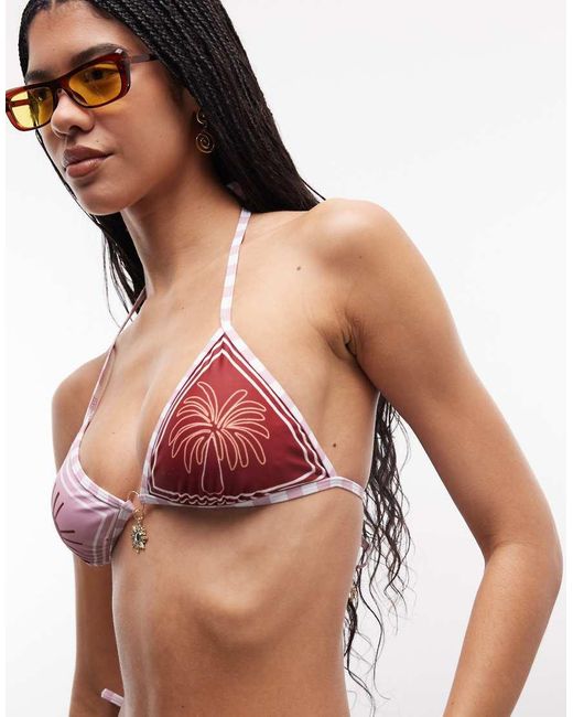 River Island Pink Sun Print Triangle Bikini Top