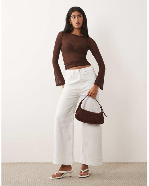 ASOS Brown Sheer Mesh Flare Long Sleeve Top