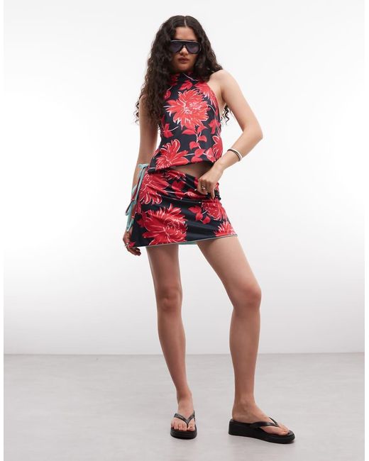 Susmie's Red Dalia Reversible Halterneck Tie Back Top