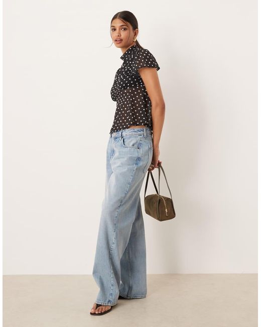 ASOS Black Floaty Mesh Flutter Sleeve Top With Tie Back Detail