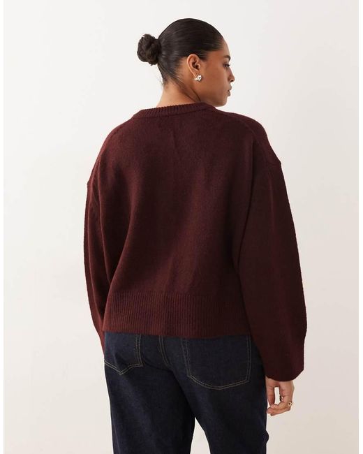 ASOS Brown Asos Design Curve Boxy Crew Neck Cardigan With Side Slit Detail