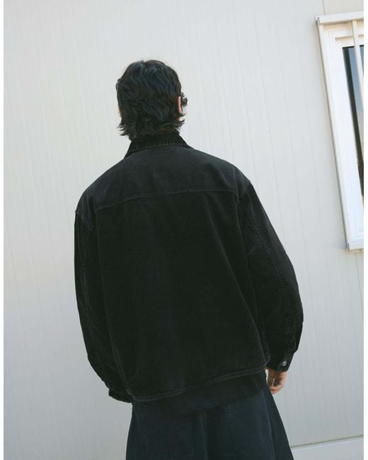 Bershka – kastige jacke aus cord in Gray für Herren