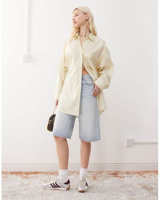 Collusion Oversized Gestreept Poplin Overhemd in het Natural