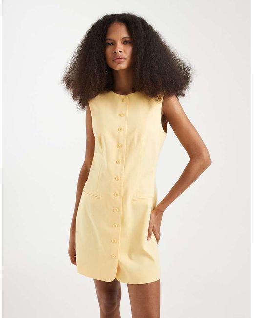 Vero Moda Natural Sleeveless Tailored Button Front Mini Dress