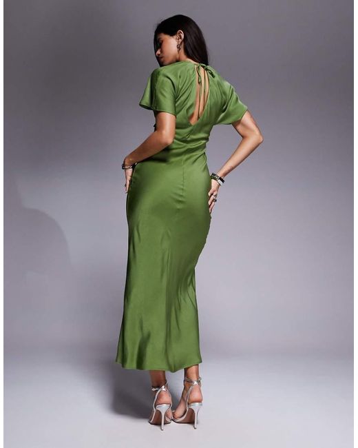 ASOS Green Satin Knot Detail Cutout Midaxi Dress